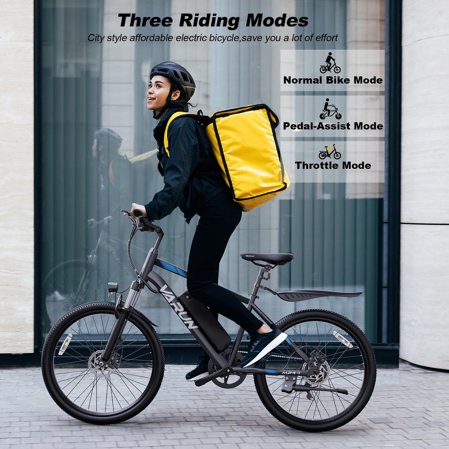 VARUN Electric Bike - Ebikes for Adults 350W (Peak 500W) 20MPH Commuter Ebike with 36V Removable Battery, 24'' Electric Mountain Bike with Front Fork Suspension and Dual Disc Brakes