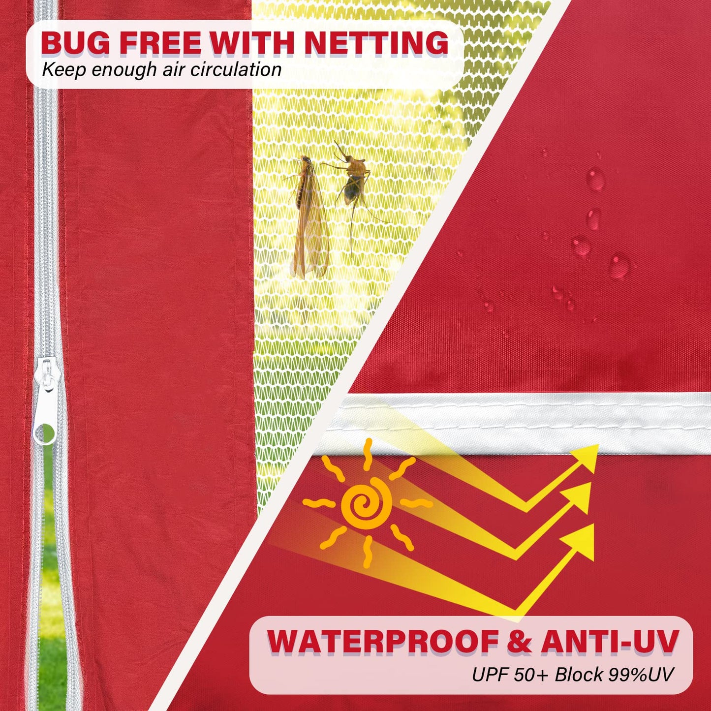 AIGOCANO Canopy Tent with Netting Screen,10x10 Easy Pop Up Gazebo for Outdoor Parties,Camping,Foldable Patio Gazebo with Roller Bag and 4 Sandbags (Red)
