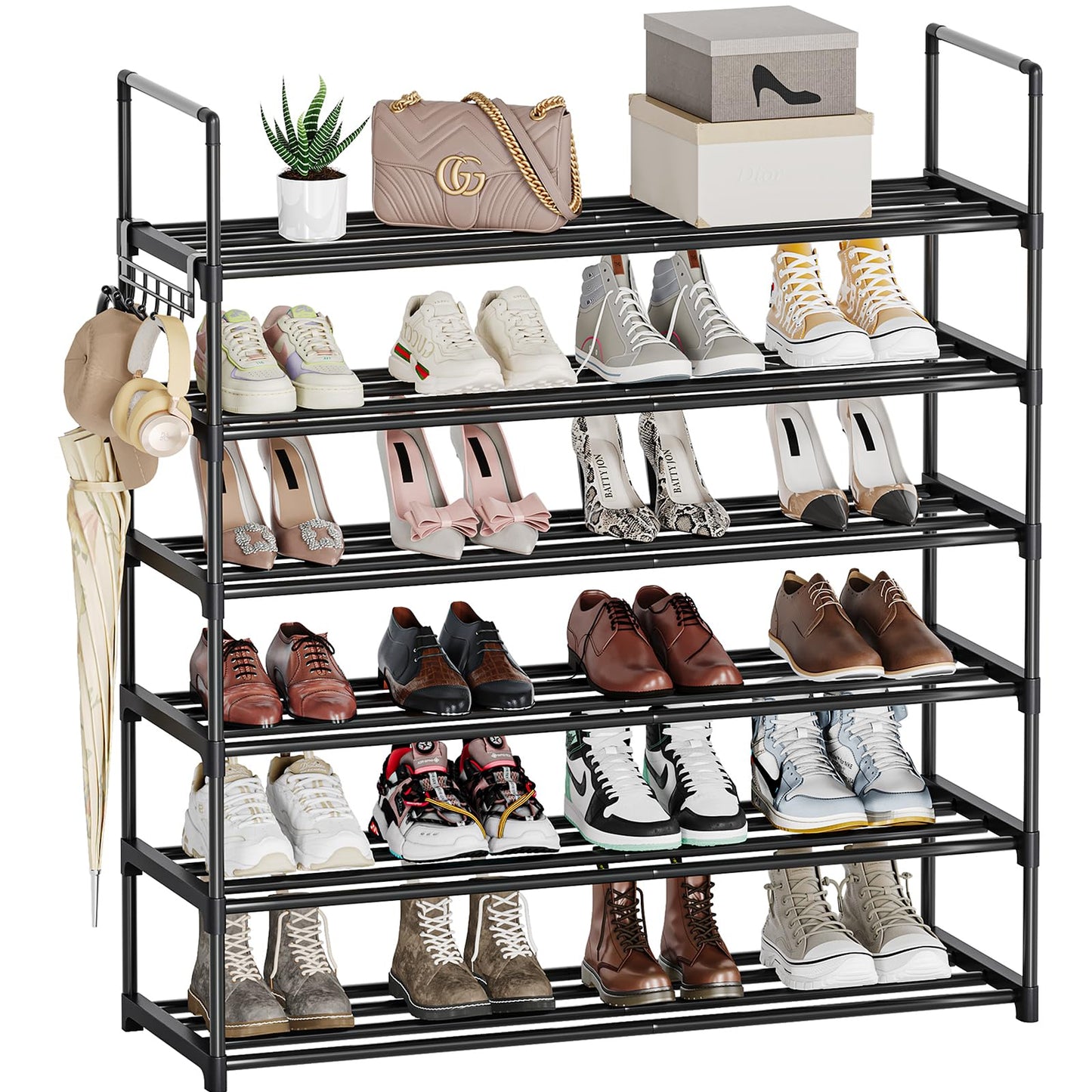 Saincustom 6 Tier Shoe Rack, Metal Shoe Rack for Closet, Shoe Organizer for Entryway, Shoe Storage for Front Door Entrance & Entryway, Large Shoe Stand Holder Adjustable Shelf Height