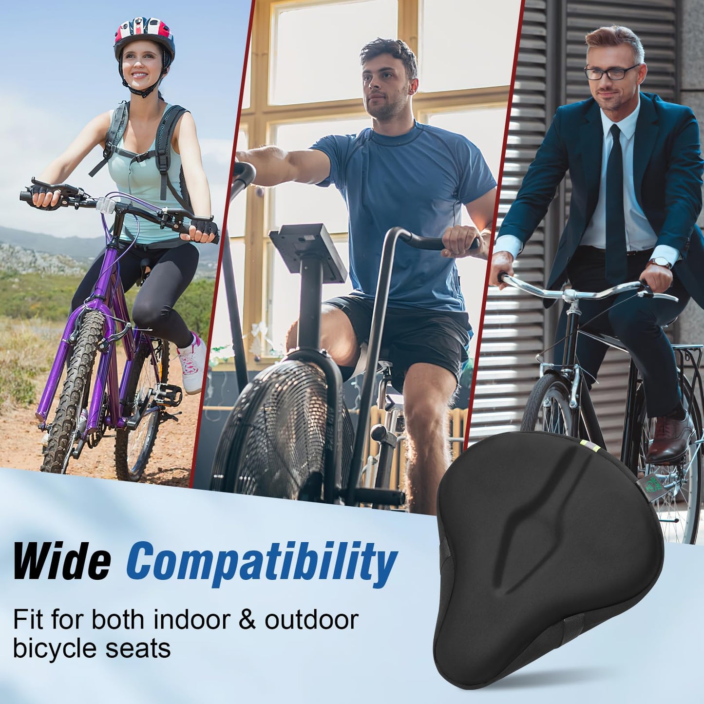 Zacro Bike Seat Cushion - Gel Padded Bike Seat Cover for Men Women Comfort, Extra Soft Exercise Bicycle Seat Compatible with Peloton, Outdoor & Indoor (Large, Black)