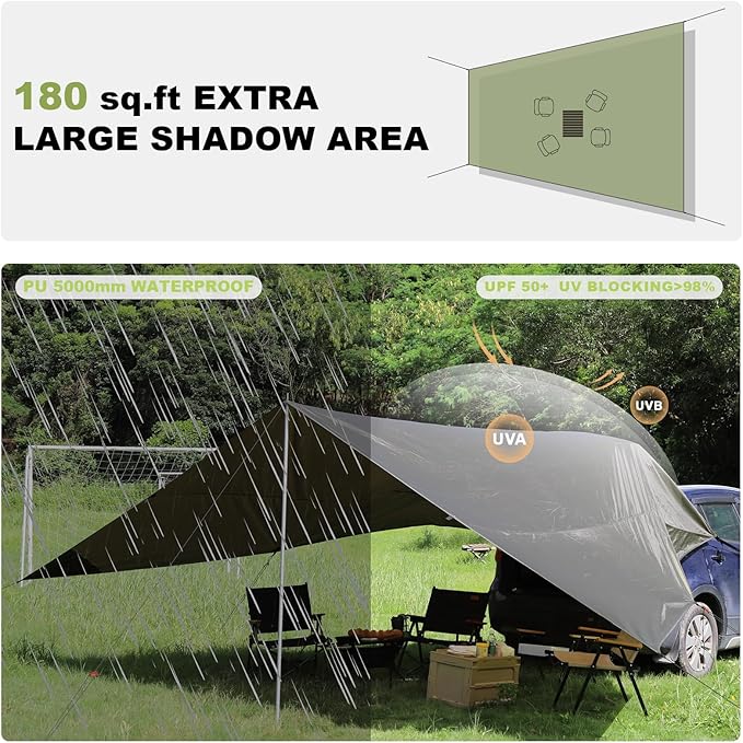 Extra Large Car Awning Camping Tarp for SUV, 19 x 13.3 x 8.6 FT, Waterproof Tailgate Awning for Camping,Van,MPV,Jeep