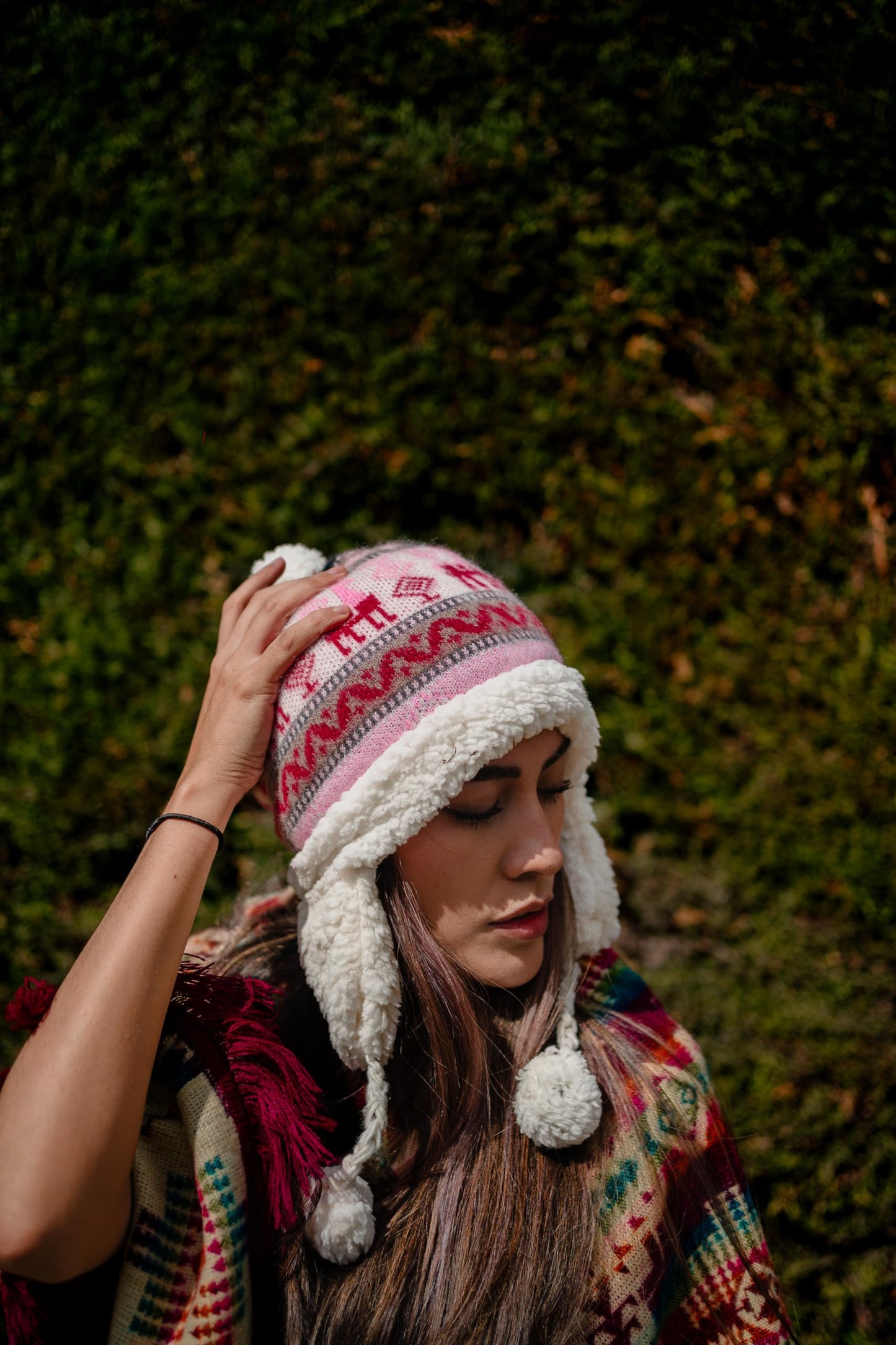 Alpaca Beanie for Men & Women, Alpaca Wool Winter Hat with Sheepskin Interior Coverage and earmuffs, Stylish Comfortable made by Otavalenos Artisans from Ecuador. (Pink, Black)