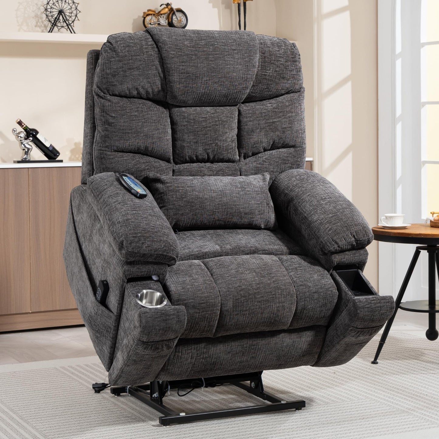 Power Lift Recliner for Elderly Adults, Dual Motor Lay Flat Lift Chair with Heat Massage, Cup Holder & Wireless Phone Charger, USB Type C Charging, Big Tall 400 lbs