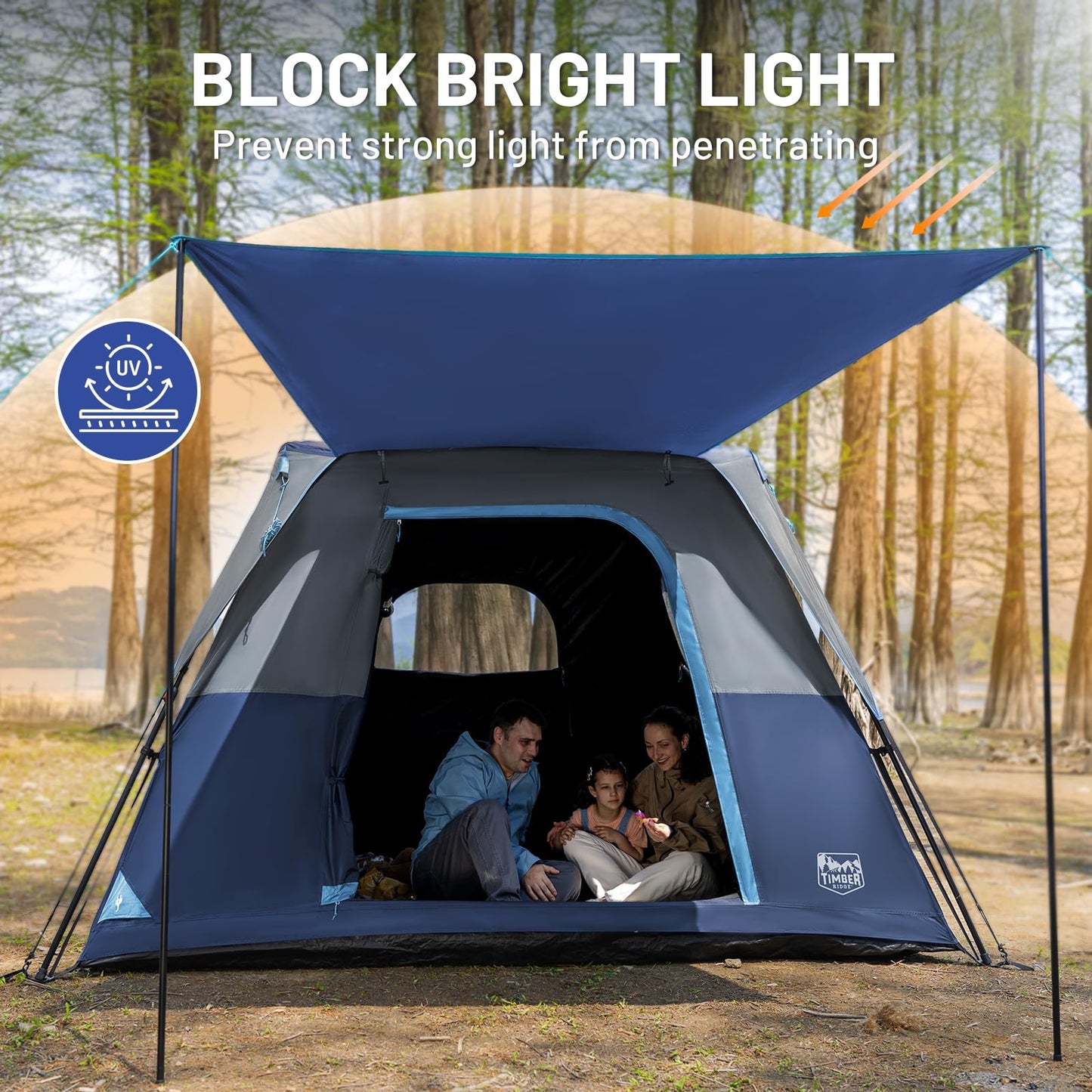 TIMBER RIDGE 5-6 Person Blackout Camping Tent, 60s Easy Setup Instant Cabin Tent for Family with Rainfly, Water-Resistant, 9' x 9' x 72" for Outdoor Adventures Gatherings