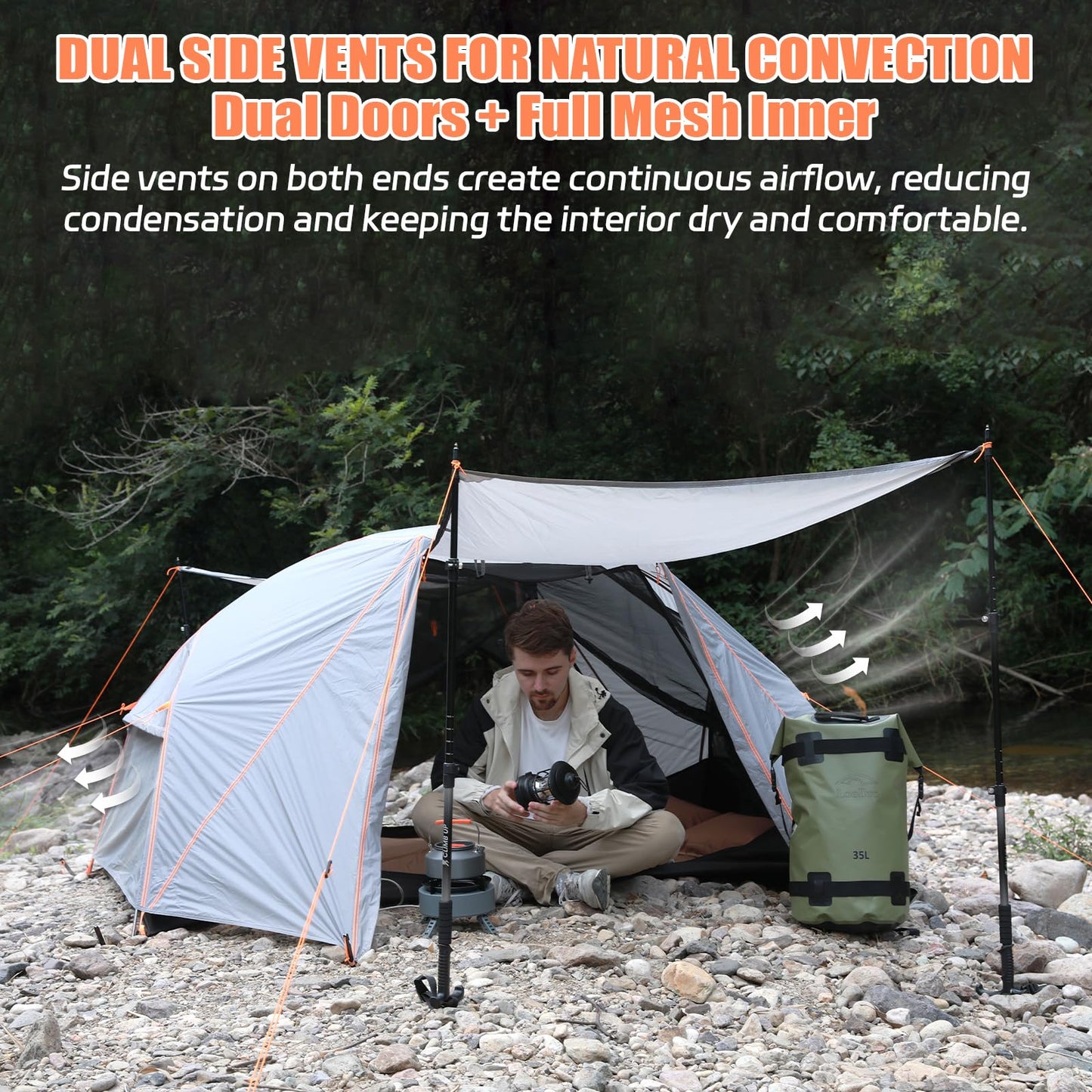 LEQC Ultralight 2 Person Backpacking Tent β Lightweight Tent Waterproof for Hiking, Trekking, Compact Camping Shelter with Aluminum Poles β Two Person Tent for Bikepacking & Camping