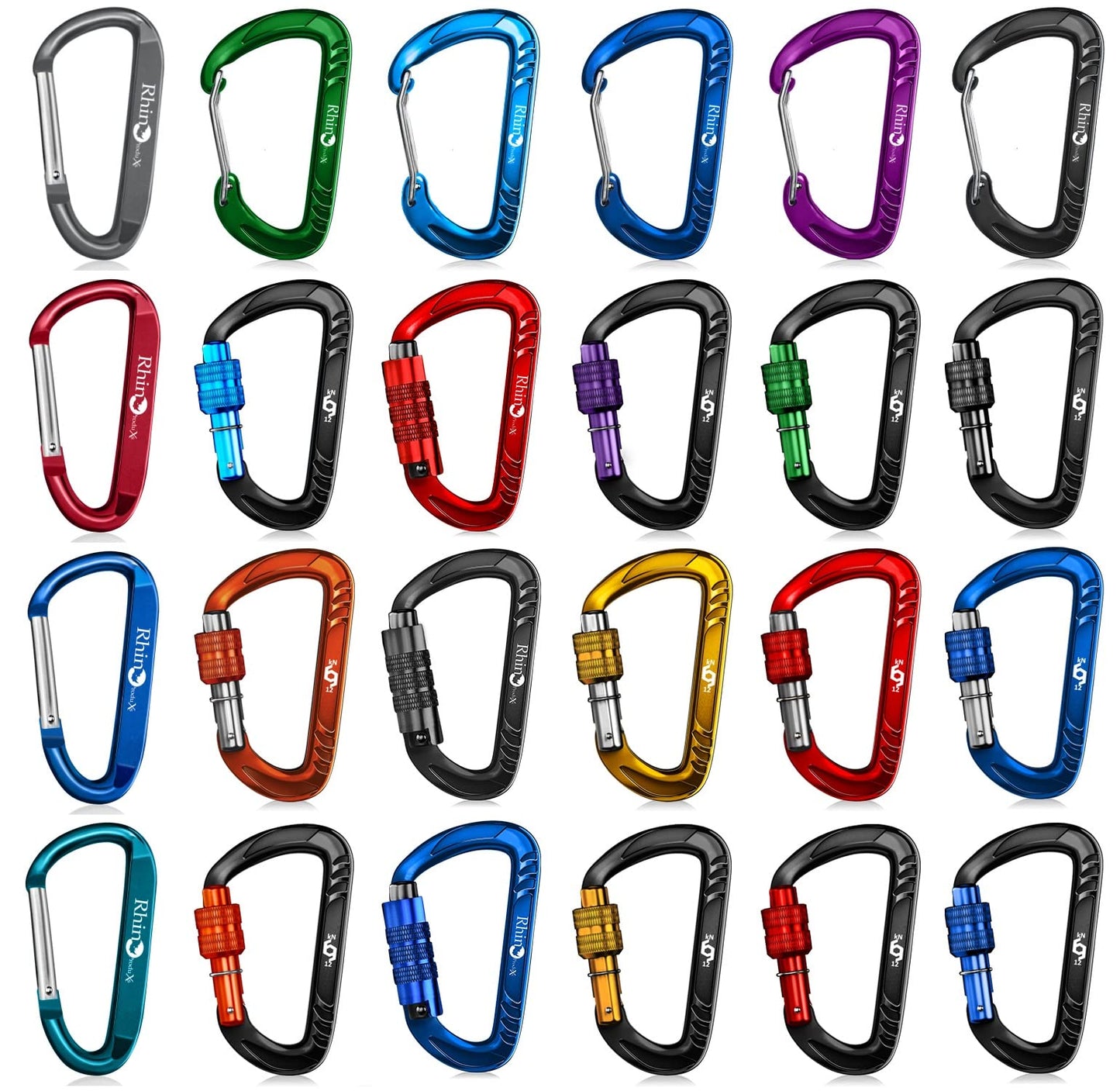 Rhino Produxs 2PCS of 12kN (2697 lbs) Heavy Duty Locking Carabiner Clips - Excellent for Securing Pets, Outdoor, Camping, Hiking, Hammock, Dog Leash Harness, Keychains, Water Bottle
