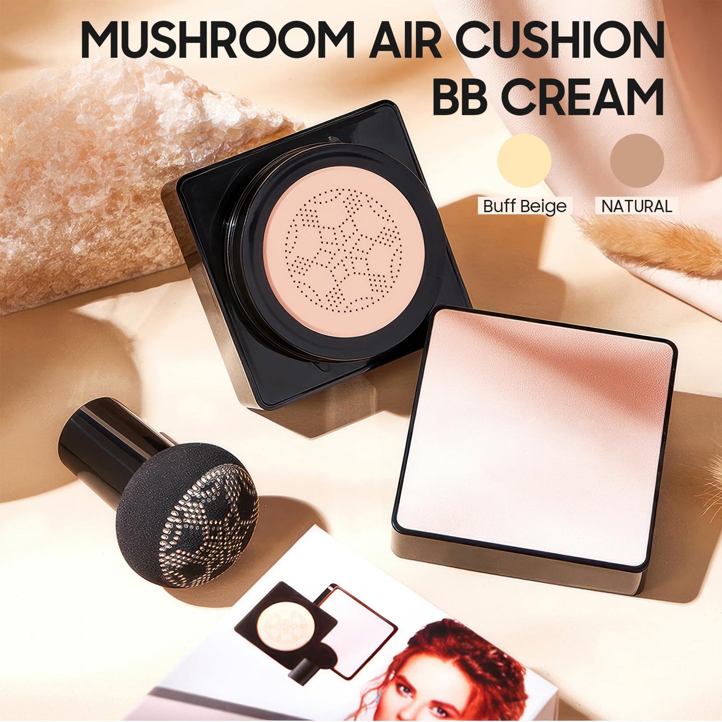 Air Cushion CC Cream Mushroom Head - Moisturizing Screw Lid Concealer Makeup Base Create Long-Lasting & Waterproof Makeup, Cushion Foundation Full Coverage for All Skin Types (Ivory)