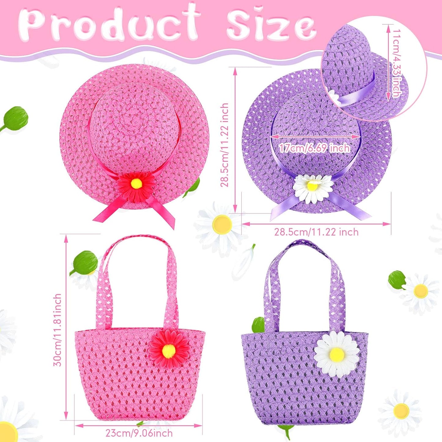 10 Pcs Girls Tea Party Set Includes Tea Party Hats Bonnets Fan Gloves Small Pink Purse Feather Boas Dress up Sets for Little Girls Kids Children Birthdays Easter Party Supplies Accessories