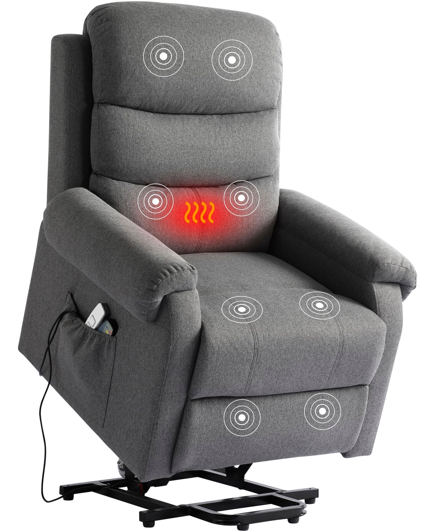 LOUVIXA Power Lift Recliner Chair Recliners for Elderly with Heat and Massage Recliner Chair for Living Room with Infinite Position and Side Pocket, USB Charge Port (Modern Grey)