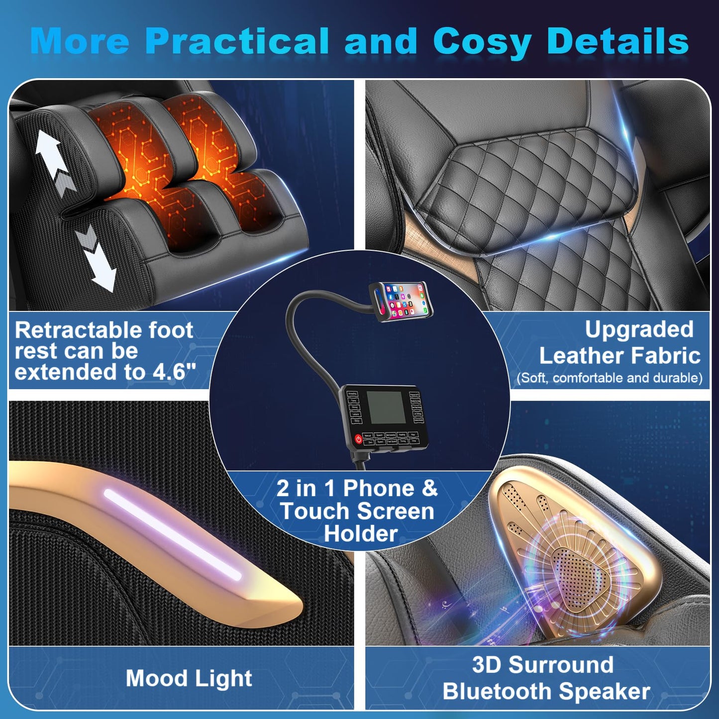 NAGLIFOR Massage Chair Full Body, Zero Gravity Massage Chair 2025 for Back Fatigue with 10 Fixed Rollers, Airbags, Phone Controller, Heating, Bluetooth Speaker, Nightlights for Living Room, Bedroom