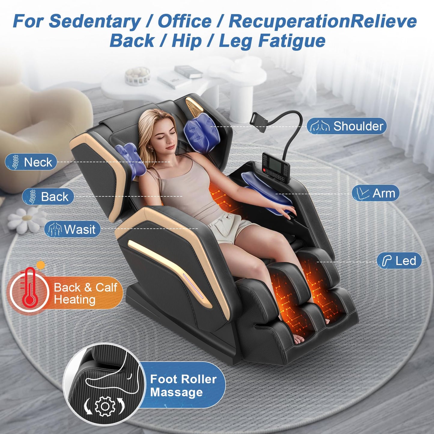 NAGLIFOR Massage Chair Full Body, Zero Gravity Massage Chair 2025 for Back Fatigue with 10 Fixed Rollers, Airbags, Phone Controller, Heating, Bluetooth Speaker, Nightlights for Living Room, Bedroom