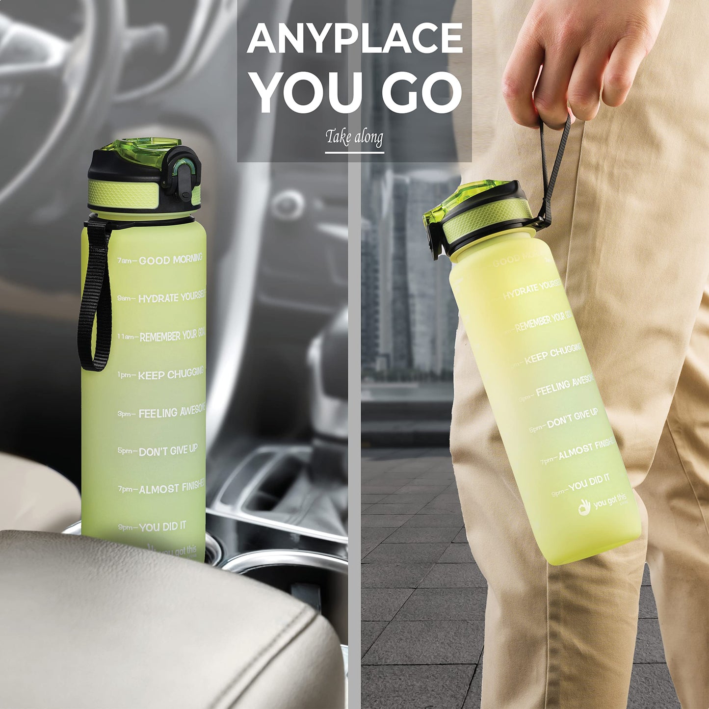 YOU GOT THIS LIVING Motivational Water Bottle with Time Marker, 32 oz Water Bottle, Sports Water Bottle with Spout, Achieve All-Day Hydration SpillProof, BPA FREE