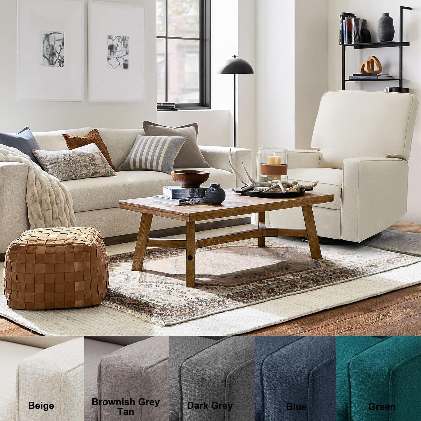 Harkawon Swivel Rocker Recliner Chair, Glider Rocker Recliner, Rocking Chair Nursery, Fabric Chair with High Back, Deep Seat, for Living Room, Bedroom, Beige