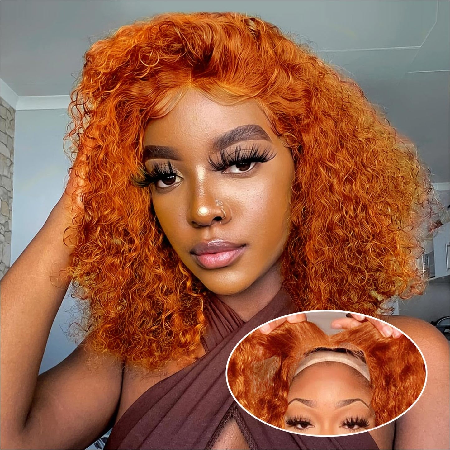 Ailwelia Ginger Deep Wave Wig Human Hair Bob 12Inch Curly Bob Wig 200% Density Ginger Bob Wig Human Hair 5x5 Hd Lace Closure Wigs Human Hair Glueless Wigs For Black Women