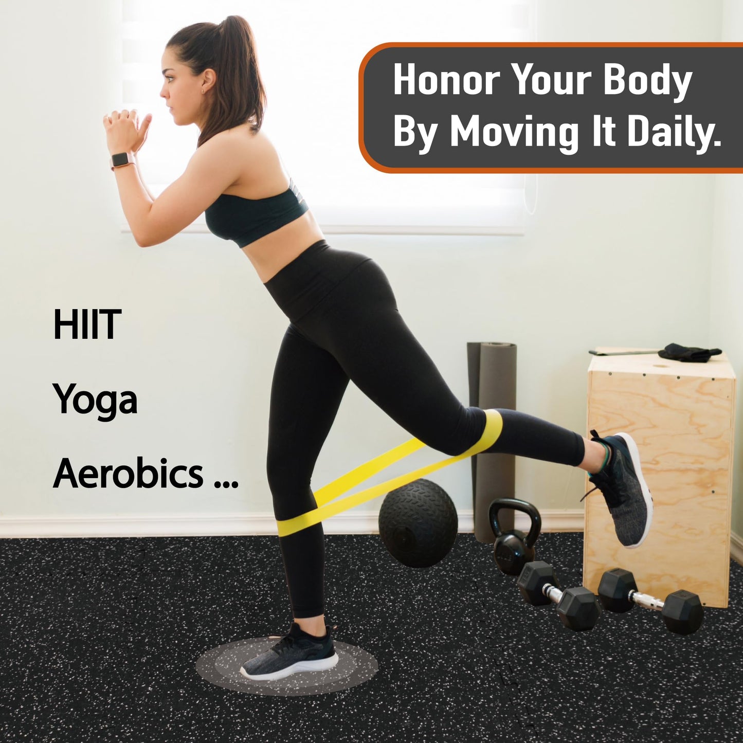 AIRHOP 0.56in Thick 48 Sq Ft Exercise Equipment Mats, 12 Tiles Upgraded Rubber Top with High Density EVA Foam, Large Interlocking Puzzle Gym Flooring for Home Gym, Heavy Weight Workout, 24 x 24in