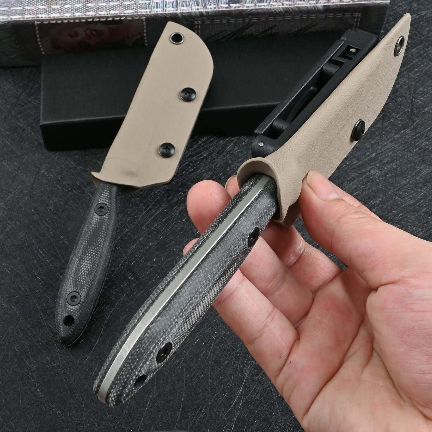 SDOKEDC Knives DC53 Steel Tactical Fixed Blade Knife with kydex sheath for Men EDC Outdoor Camping Survival Hunting (White stone wash)