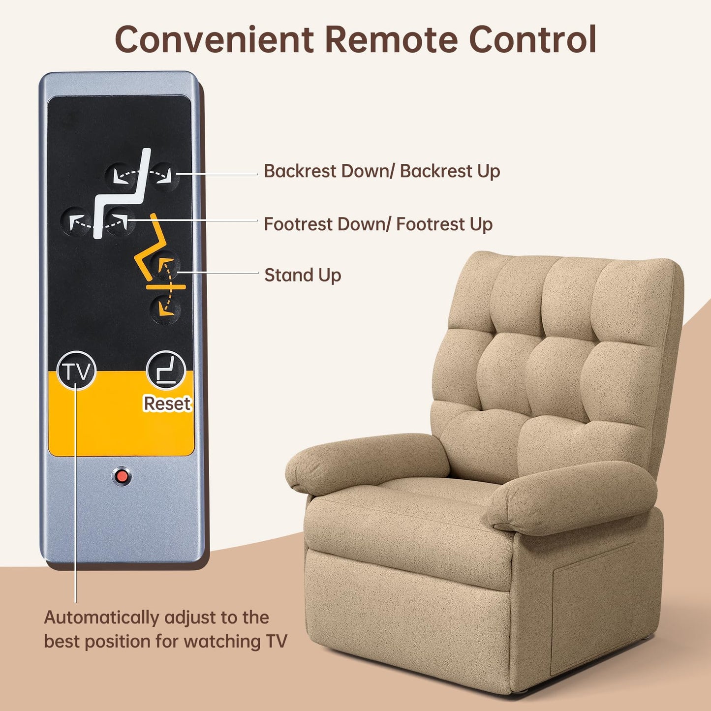 Welzona Power Lift Recliner Chair for Elderly, Triple Motor Lift Chair with Infinite Position, Electric Stand Assist for Seniors, Single Sofa with Side Pockets for Living Room, Beige-Brown