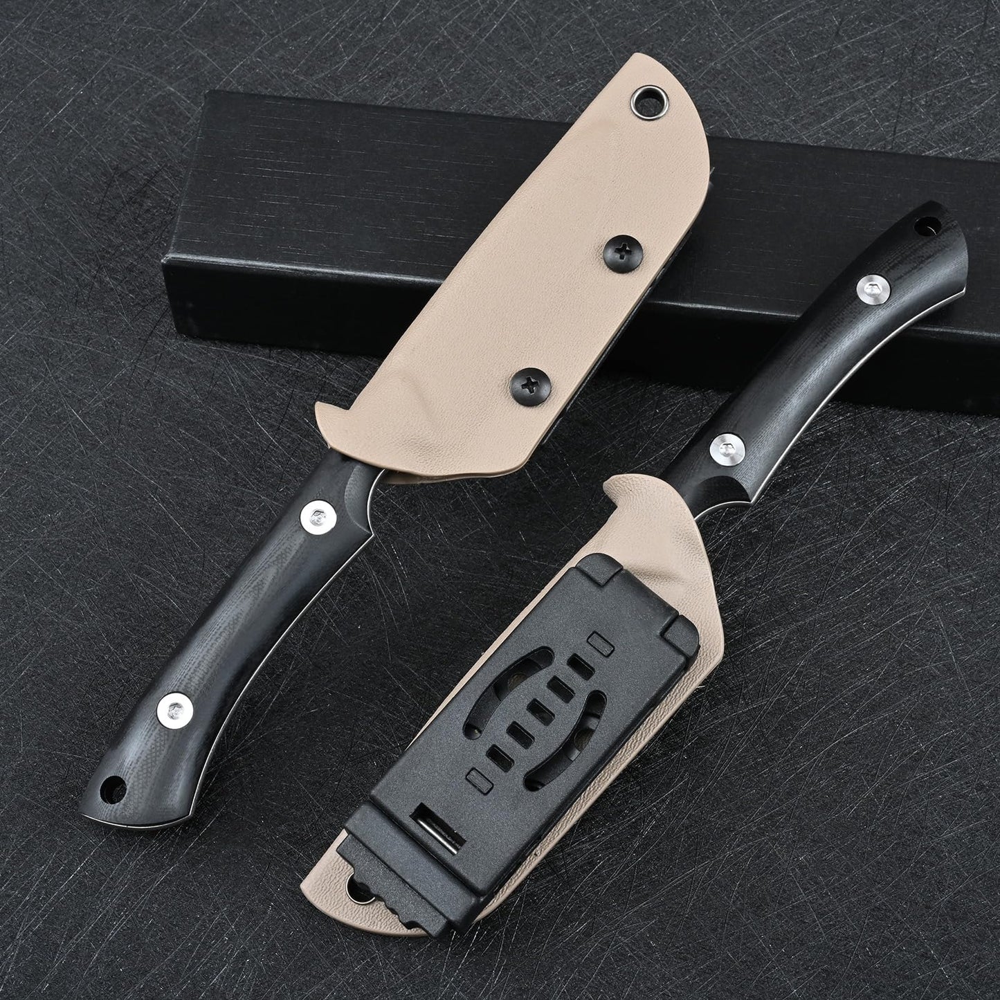 SDOKEDC Knives DC53 Steel Tactical Fixed Blade Knife with kydex sheath for Men EDC Outdoor Camping Survival Hunting (White+G10 Black)