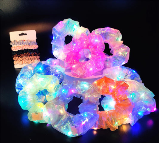 Light Up Scrunchies Party Favor, Easter Gifts LED Scrunchy Hair Ties for Women & Girls Hair 80s, Glow in the Dark Party Supplies Festival Rave Accessories for Neon Glow Party