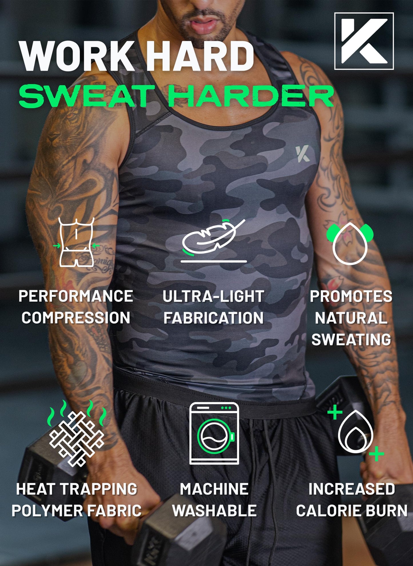 Kewlioo Men's Heat Trapping Pullover Sweat Enhancing Vest - Compression Vest Shirt Shapewear Top - Gym Exercise Versatile Heat Shaper Jacket (Gray Camo, S/M)