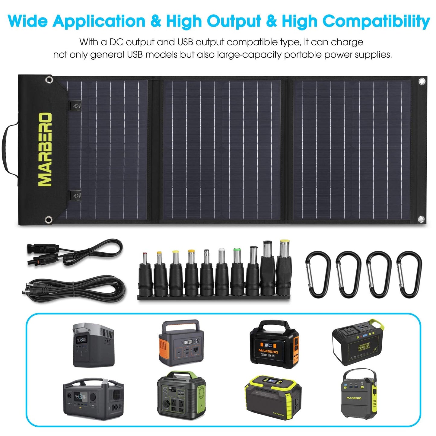 MARBERO 60W Portable Solar Panel 60 Watt Foldable Solar Panel for Solar Generators IP65 Waterproof 23% High Efficiency USB Port & DC Output(10 Changeable Adapters) for Outdoor Camping Travel Cloudy