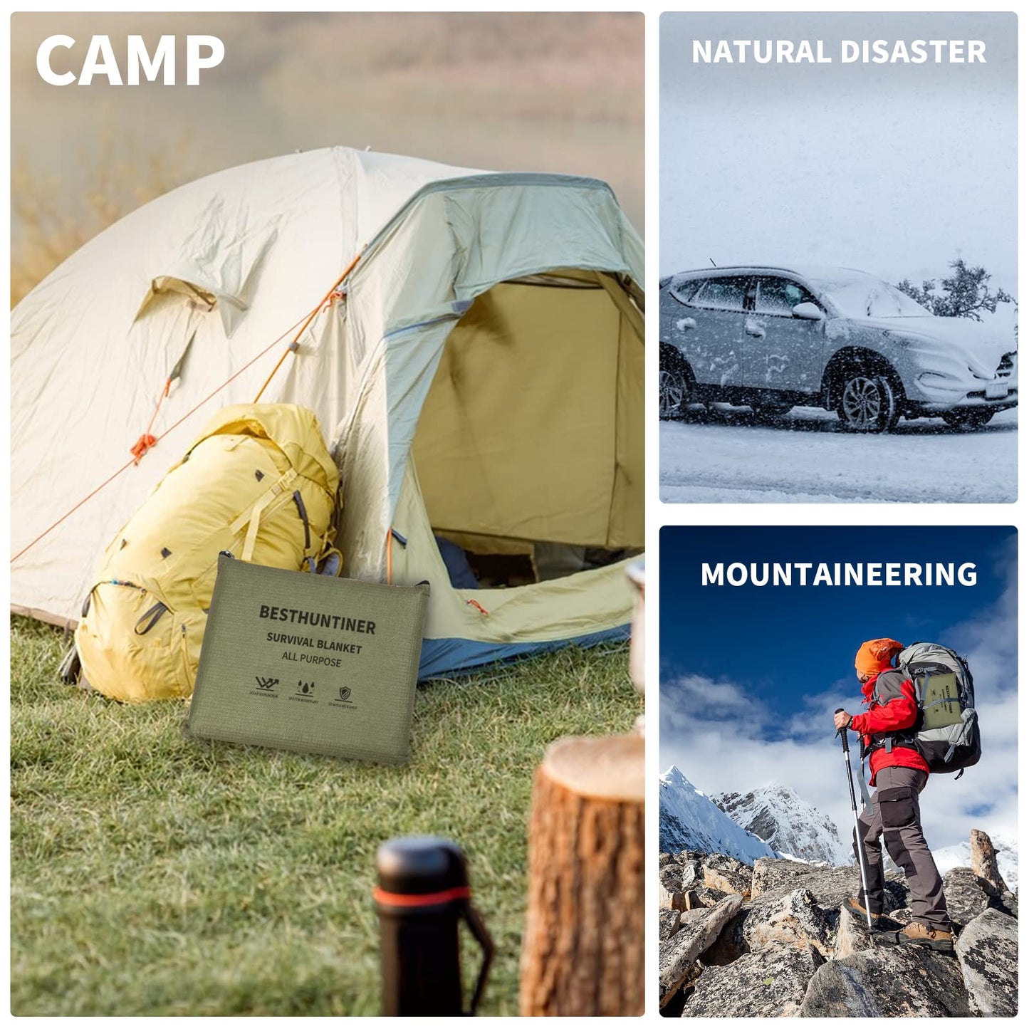 BESTHUNTINER Heavy Duty Survival Blanket -Multifunctional Reflective Tarp Thermal Blanket - 60" x 83" Waterproof Sandproof for Camping Hiking Outdoors Multifunctional Emergency Blanket