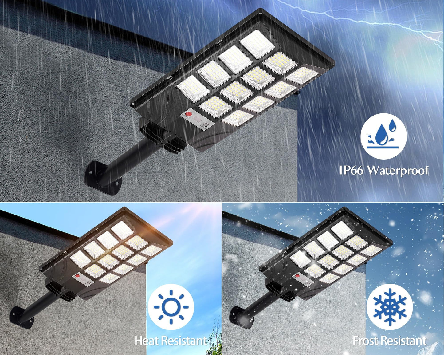 Aqraou Solar Lights Outdoor for Outside, IP66 Waterproof Solar Street Lights Outdoor with Motion Sensor & Dusk to Dawn, 6500K Security Flood Light for Yard Garden with Remote Control - 4PACK