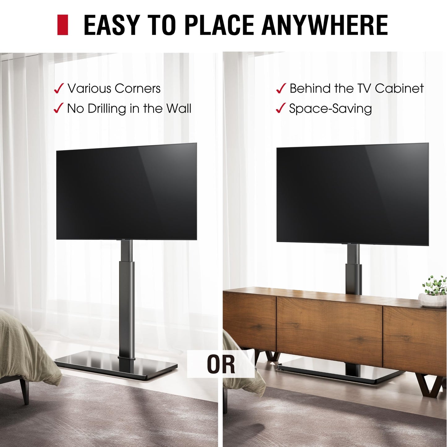 AOKCOS Swivel TV Floor Stand for 32-65 Inches TVs, 8 Level Height Adjustable Corner Small TV Stand Mount for Living Room/Bedroom, Holds up to 88 lbs,MAX VESA 400x400mm,Black