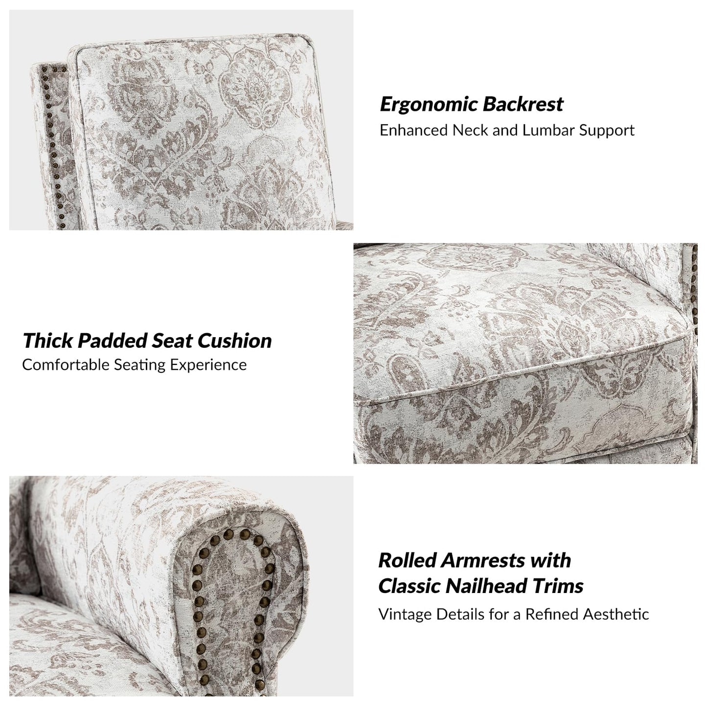 HULALA Home Swivel Rocker Recliner Set of 2, Modern Printed Fabric Swivel Recliner Chair for Adults Glider with Adjustable Backrest & Footrest, Beige