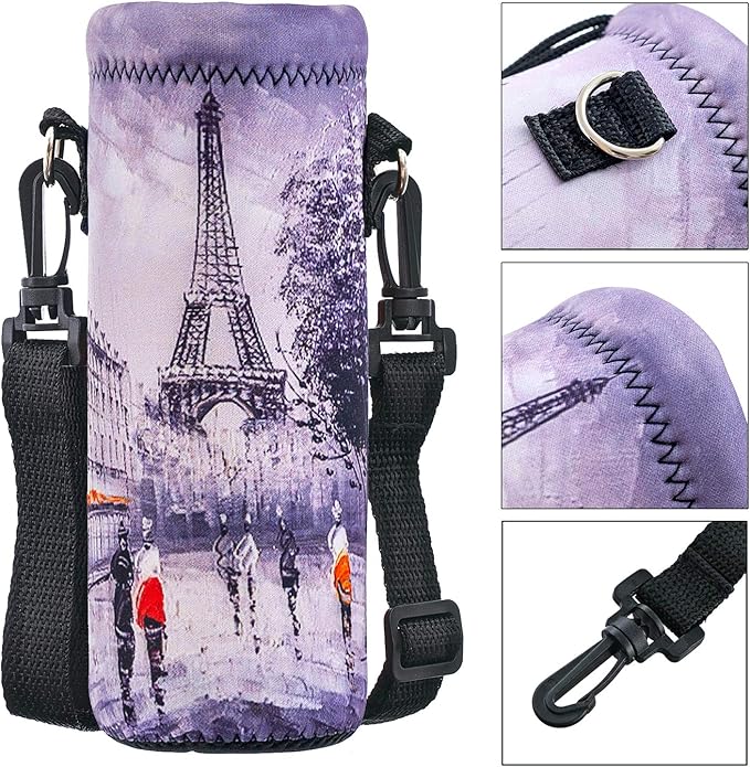 Water Bottle Sling Case Bag Carrier Holder - 500ML 750ML 1000ML Neoprene Water Bottle Sleeve Cooler Cover Pouch with Adjustable Shoulder Strap for Men Women Travel Camping Walking Hiking Running