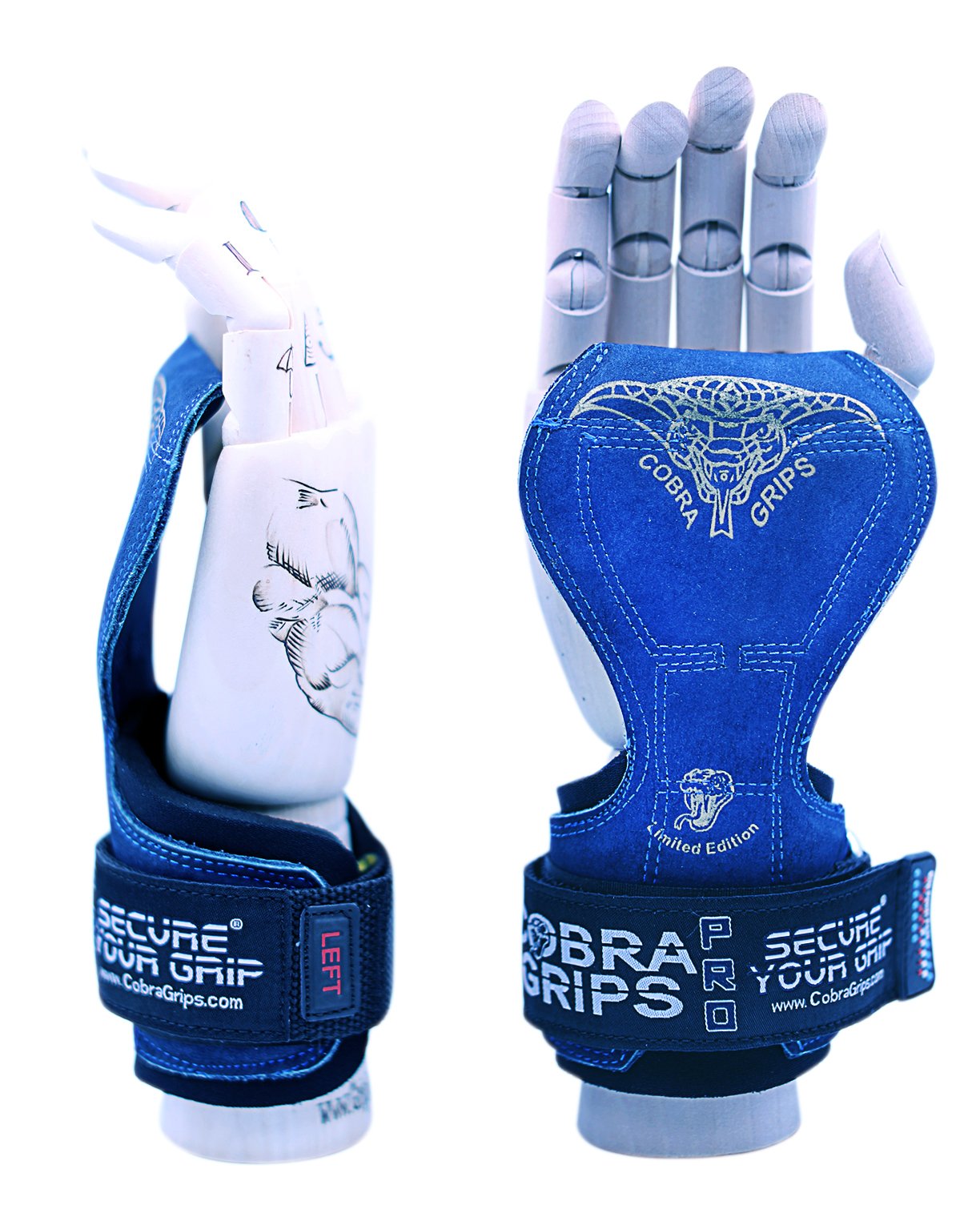 Cobra Grips PRO Weight Lifting Gloves Heavy Duty Straps Alternative to Power Lifting Hooks Power Lifting for Deadlifts with Built in Adjustable Neoprene Padded Wrist Wrap Support (PRO Blue Leather)
