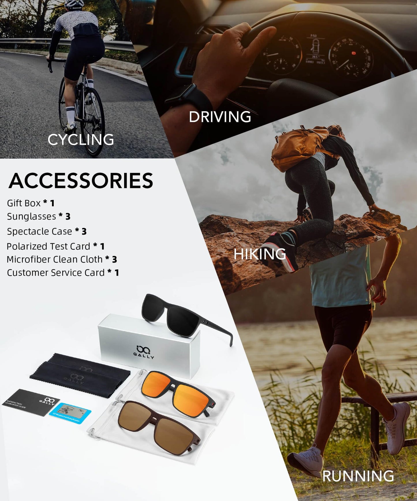 QALLY Polarized Sunglasses Men, Mens Sunglasses Polarized UV protection Lightweight Sun Glasses for Driving Fishing Golf