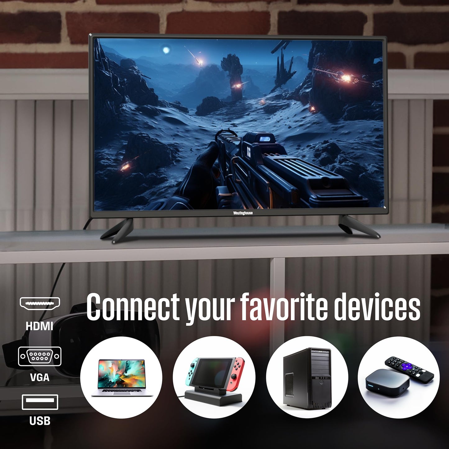 Westinghouse 24 Inch TV, 720p HD LED Small Flat Screen Non-Smart Television with HDMI, USB, VGA, & V-Chip Parental Controls, Monitor for Home, Kitchen, RV Camper, or Office