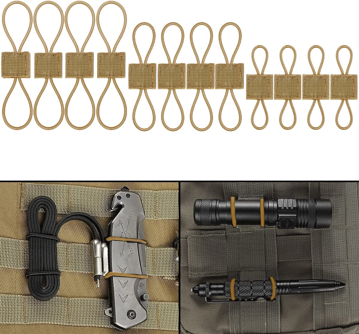 GearHill Molle Attachments, Tactical Backpack Accessories, Molle Webbing Binding Ribbon Multipurpose Tactical Bag Molle Accessories (3 Size Kit, Tan)