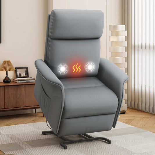 OKUP Power Lift Recliner Chair with Massage and Heat for Petite Elderly, Small Lift Chair with Side Pocket Remote Control, Infinite Position, Fabric, Dark Grey