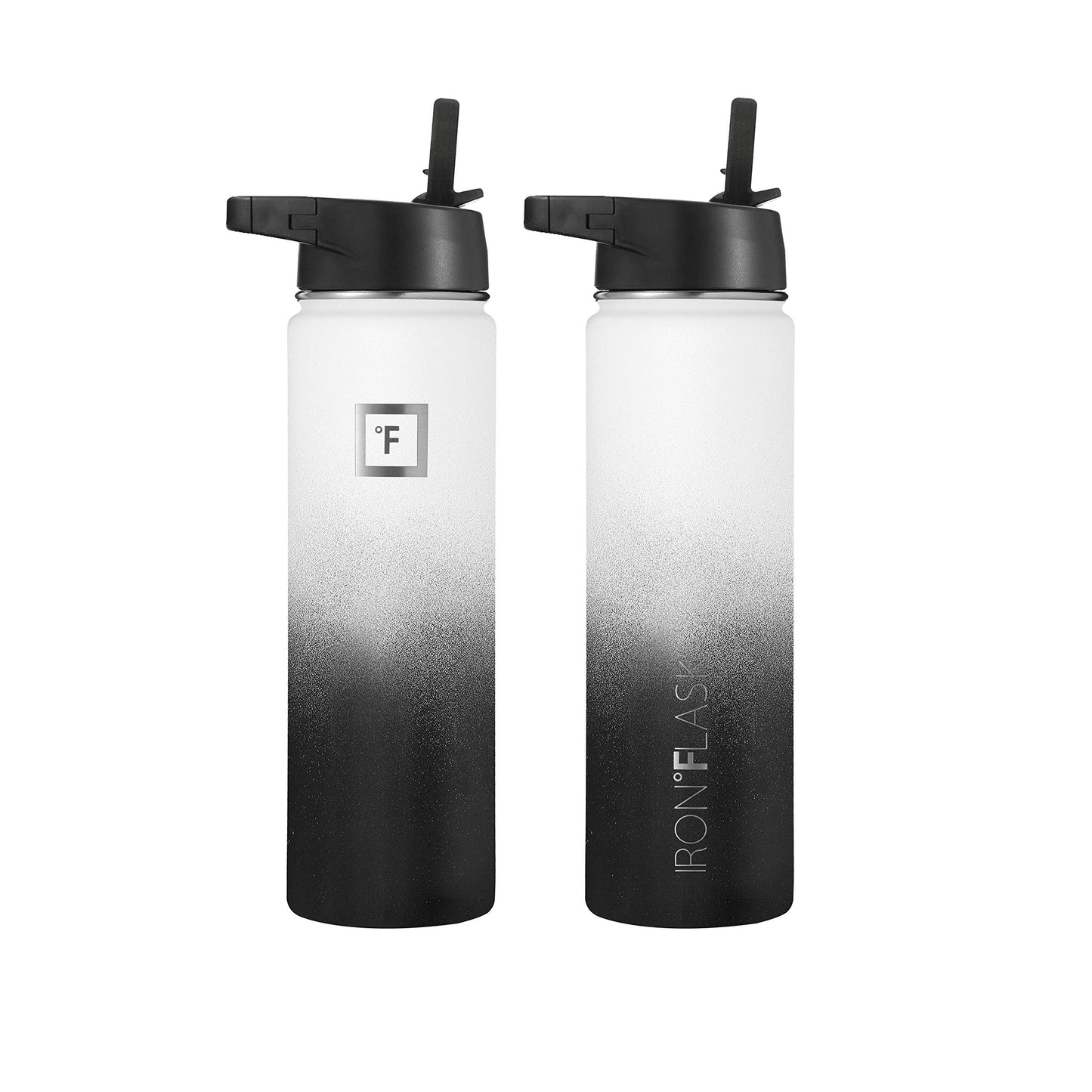 IRON °FLASK Camping & Hiking Hydration Flask, Wide Mouth, 3 Straw Lids, Stainless Steel Outdoor Water Bottle, Double Walled, Insulated Thermos, Metal Canteen - Day & Night, 22 Oz