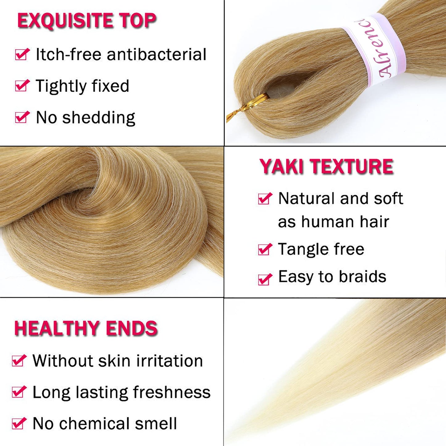Alrence Pre Stretched Braiding Hair Long Braid 30 Inch 8 Packs Professional Braiding Hair Extensions Synthetic Crochet Twist Braids (30 Inch, 27/613)