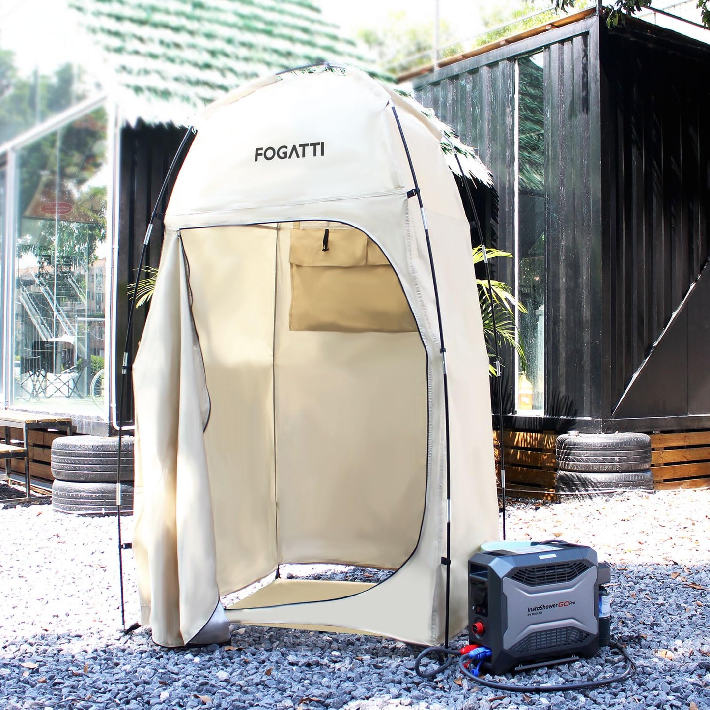 FOGATTI Portable Camping Shower Tent with Floor, 6.9 FT Extra Tall Shelter with 3 Internal Pockets and Carry Bag, Outdoor Privacy Tent for Shower Changing Dressing, Wind-Proof, Oversize, Easy Set Up