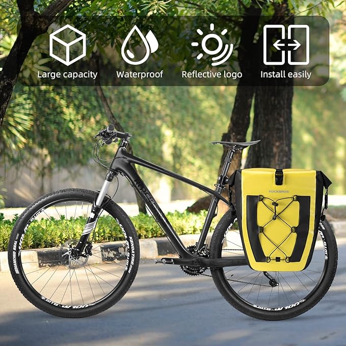ROCKBROS Bike Pannier Waterproof 27L Large Capacity Bike Bag Rear Rack Waterproof for Grocery Touring Cycling Yellow*2