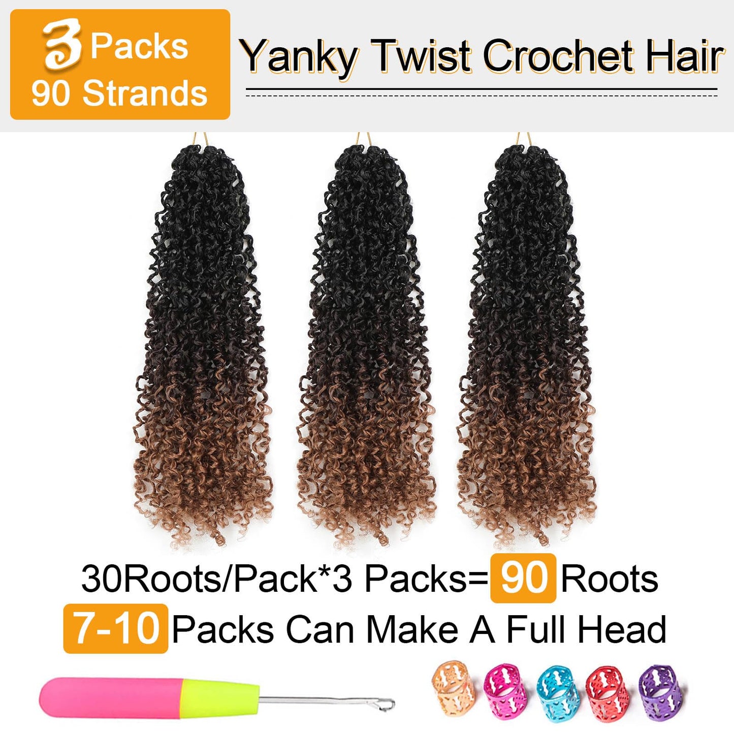 Aksice 14 Inch 3 Packs Yanky Twist Crochet Hair for Women Pre-looped Mini Twist Hair Bohemian Passion Twist Crochet Hair Boho Crochet Braids Synthetic (1B/4/30)