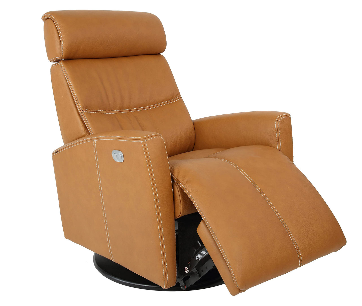Fjords Milan Small Power Recline Swivel Swing Relaxer Recliner Chair in AL 545 Vintage Cognac Astro Line Leather