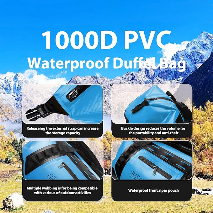 ESONE Dry Bag Waterproof Backpack for Men/Women Waterproof Backpack for Travel Dry Bag Backpack Waterproof Duffel Bag for Kayaking Rafting Boating Swimming Camping Travel Beach 50L