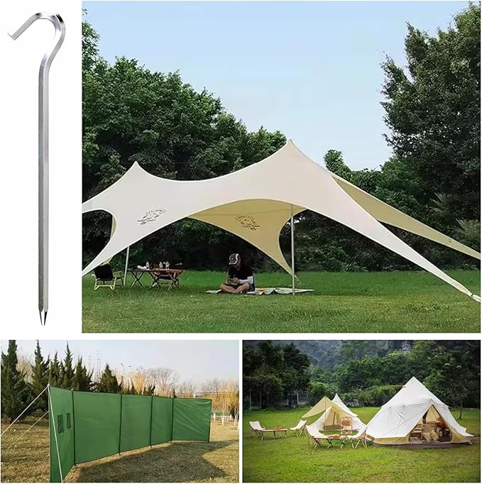 TRIWONDER Camping Tent Stakes Pegs Metal Stake for Ground with Reflective Guylines Guy Rope Adjusters Tensioner Hiking Backpacking (Orange - 4 Pack)