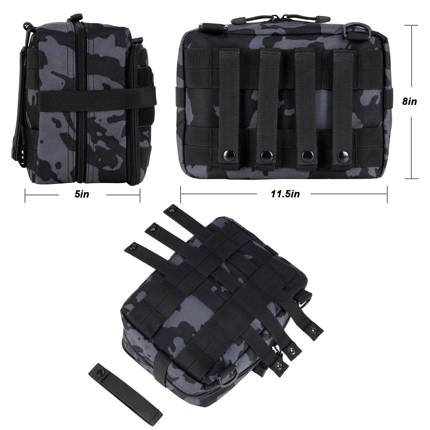 Jueachy Tactical Molle Pouch Admin Bag Utility Tool Pouches Molle Attachment EDC Large Pouches Expandable Molle Accessories Organizer Medical Pocket U.S.A Patch Included Black Camouflage