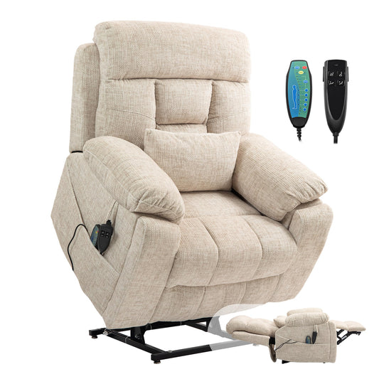 FUNECORP Power Lift Chair Lay Flat Recliner Infinite Position Electric Dual Motor Stand Up Lift Chair with Massage and Heat for Adults,Heavy Duty Recliners with 2 Remote Controls and Two Cup Holders