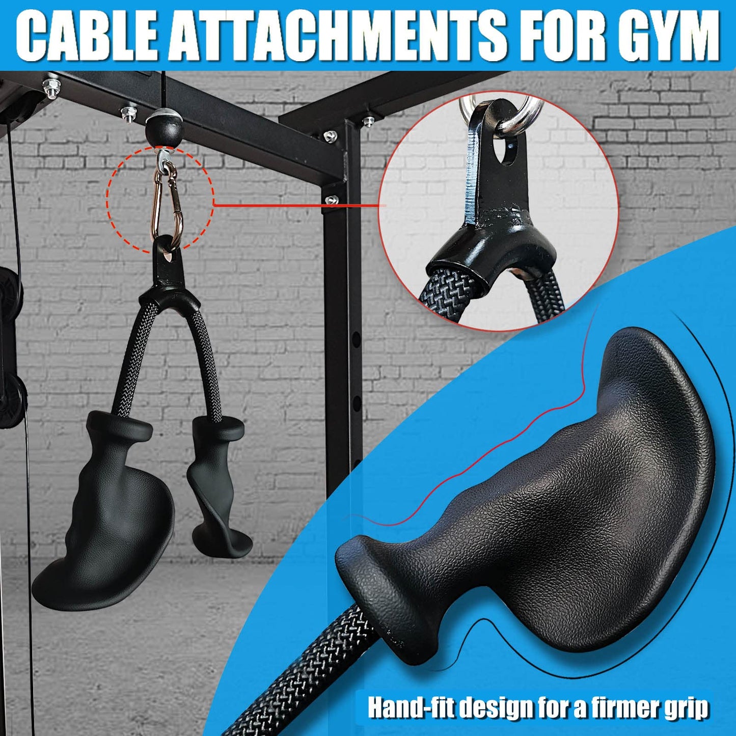 Ergonomic Tricep Rope Pull Down Attachment, Upgraded Long Triceps Rope Cable Attachments for Gym, LAT Pull Down Bar for Cable Machine, Tricep LAT Pulldown Workout Cable Attachments (Hand ROPE-01)