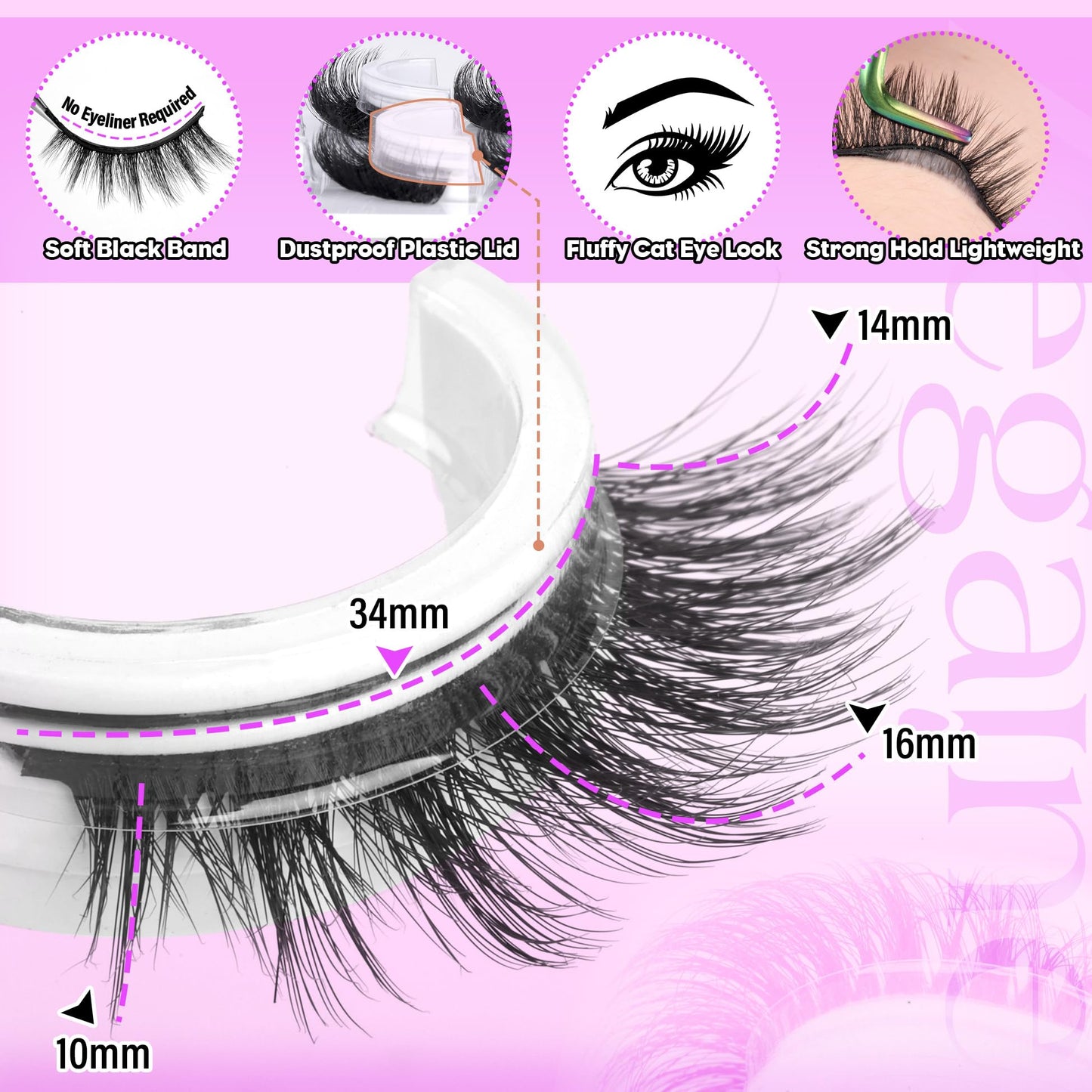 Zegaine Natural Self Adhesive Lashes Cat Eye Lashes Pre Glued Eyelashes Reusable Self Adhesive Eyelashes Wispy Glueless lashes Faux Mink Lashes Waterproof No Glued Needed Fluffy Strip Lashes 5 Pairs