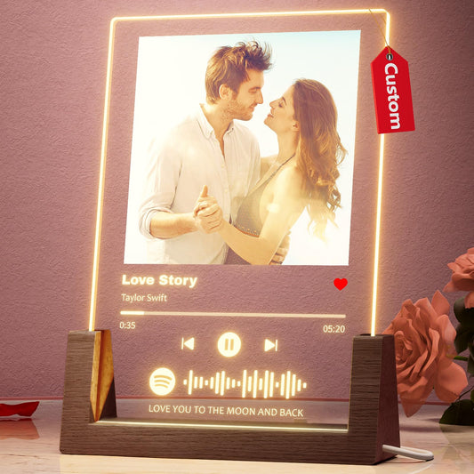 witfox Personalized Gifts for Boyfriend Girlfriend, Spotify Plaque Customized Gifts for Him Her, Acrylic Song Plaque with Picture, Custom Gifts for bf gf Couples Next Day Shipping