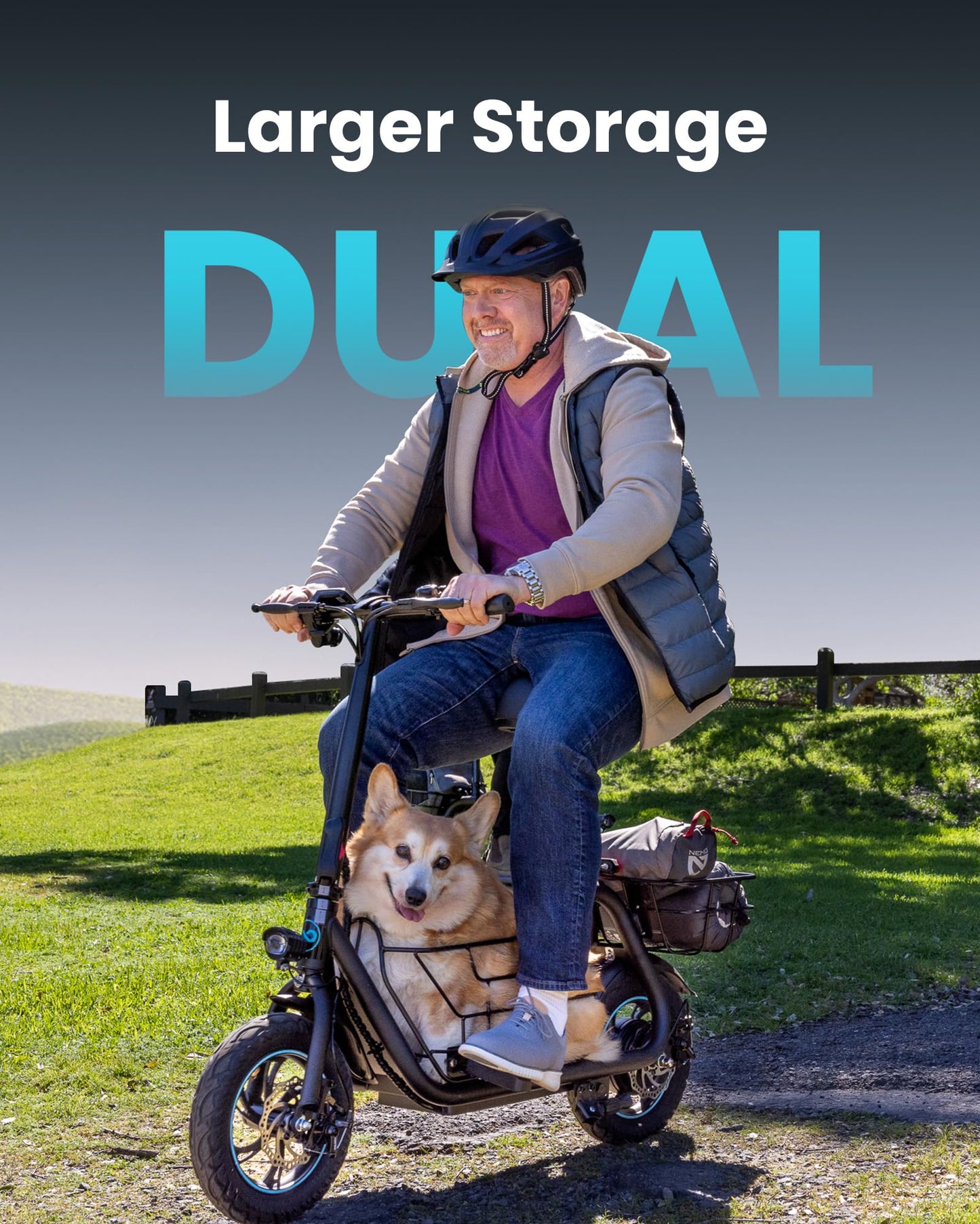 Gyroor Adults Electric Scooter with Large Middle Basket, 550W Motor 18.6 MPH 20 Mile Distance, Foldable E-Scooter with seat for Pets & Cargo, C1S-FP9