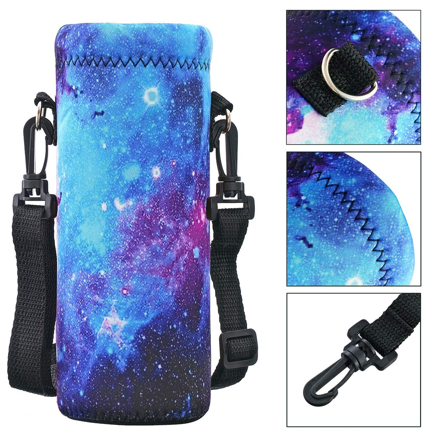RICHEN Neoprene Water Bottle Carrier Bag with Adjustable Shoulder Strap,Insulated Water Bottle Cover for 750ml/24oz Stainless Steel/Glass/Plastic Bottles (Galaxy,750ML)